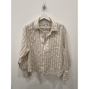 Nordstrom Striped Popover Sz Large Linen Blend Coastal Beach Casual